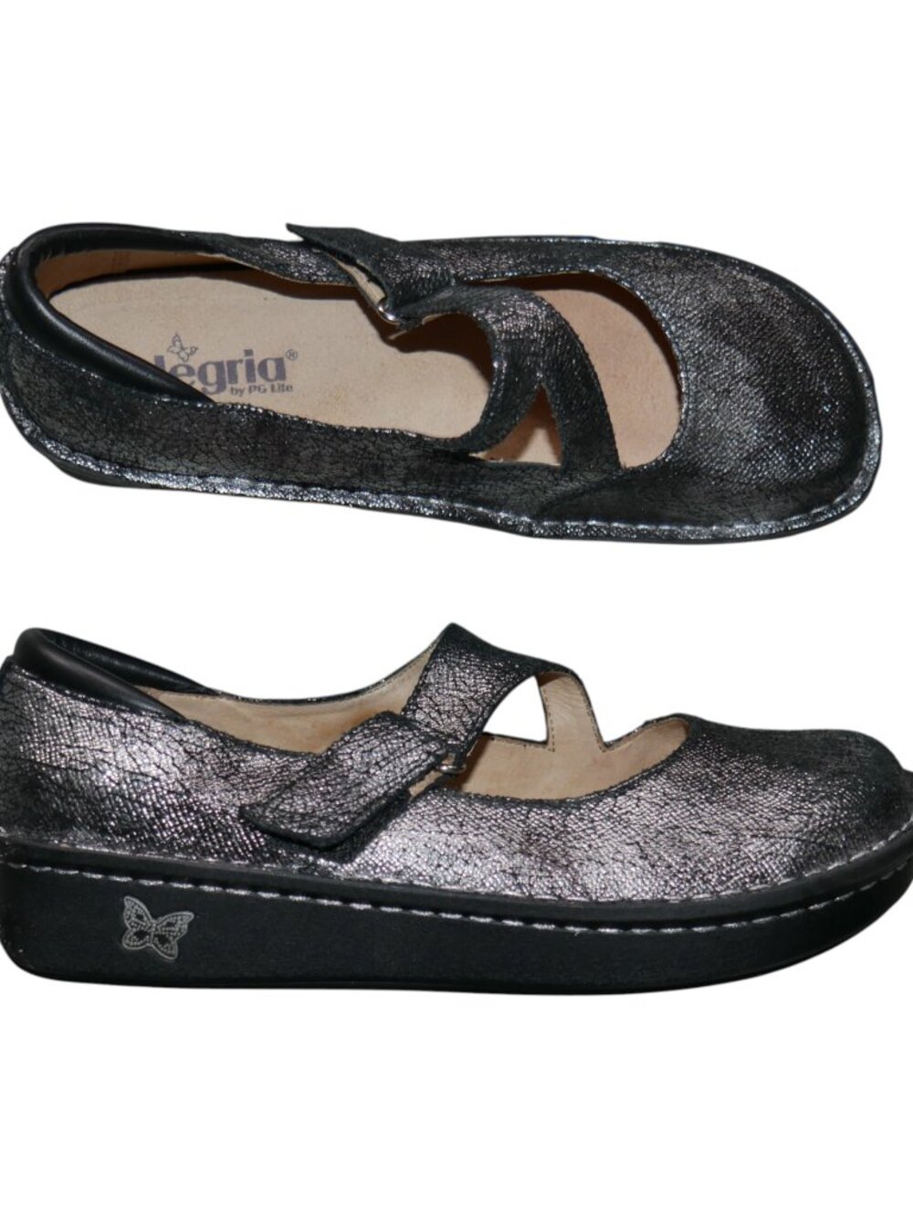Alegria Mary Jane Comfort Nursing Shoes EUR 40 US 9.5-10 Black Leather Metallic